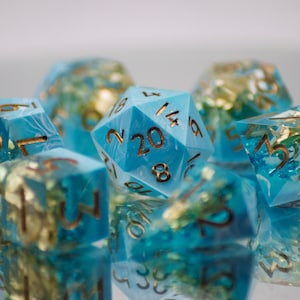 Tidal Treasure - Premium Handmade Sharp Edge Polyhedral Resin Art Dice Set for D&D, Pathfinder, TTRPGs and other games