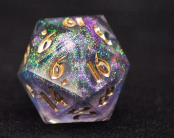 Handmade Sharp Edge Resin Dice Set: Aurora Dust Polyhedral Art Dice for D&D