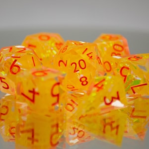 Heat Wave - Premium Handmade Sharp Edge Polyhedral Resin Art Dice Set for D&D, Pathfinder, TTRPGs and other games, UV reactive