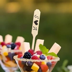 Custom Bamboo Drink Stirrers or Pointed Picks, Bulk Wooden Cupcake Picks Font Choice, Engraved Food Skewers, Personalized with your Initials