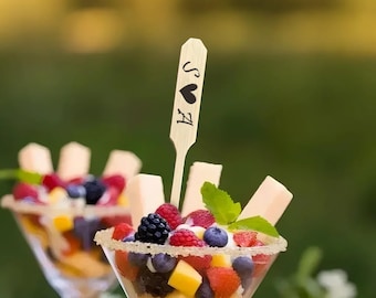 Custom Bamboo Drink Stirrers or Pointed Picks, Bulk Wooden Cupcake Picks Font Choice, Engraved Food Skewers, Personalized with your Initials