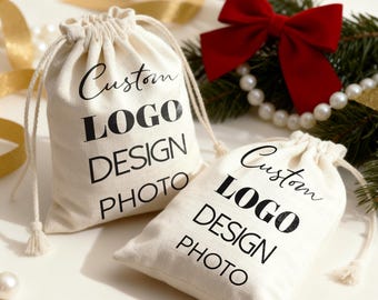 Kordelzugbeutel, personalisierter Bevorzugungsbeutel, kleiner Geschenksack, Partydekor mit Ihrem Namen oder Logo, Weihnachtsgeschenkverpackung, wiederverwendbarer Baumwollbeutel