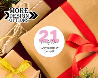 Bulk Custom Twenty One Birthday Gifts Stickers, Personalized 21st Birthday Gift Labels, Birthday Gift For Her, Birthday Party Gift Wrap Tags
