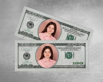 Custom Name on One Hundred Dollar Bill Perfect Gift for Graduation/Game Party Play Money in Bulk/Your Face on Money/Personalized Party Favor