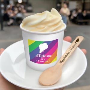 White Ice Cream Cup with Wooden Spoon, Ice Cream Party Snack Cups, Ice Cream Birthday Party, Personalized Gifts for Kids, Ice Cream Bar