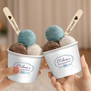 Custom Ice Cream Cup with Wooden Spoon, Bulk Disposable Ice Cream Cups, Ice Cream Party Supplies, Summer Party Favors, Kids Birthday Party
