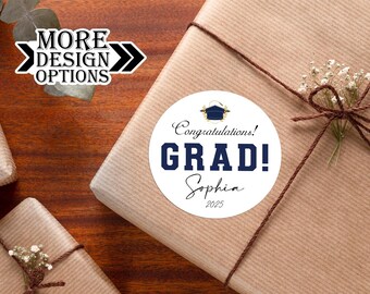 Congrats Grad Party Geschenk Aufkleber, personalisierte Abschlussetiketten, benutzerdefinierte 2025 Abschlussgeschenkanhänger, Feier-Party Danke Gefälligkeiten