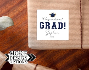 Congrats Grad Party Gift Labels/High School Collage Cap Graduation Favor Tags/Personalized Grad Party Favor Stickers/Birthday Wedding Events