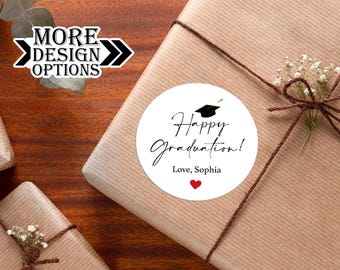 Custom Graduation Gift Labels, Happy Graduation Gift Sticker, Grad Cap Personalized Sticker, Grad Party Gift Tag, Bulk Party Favour Stickers