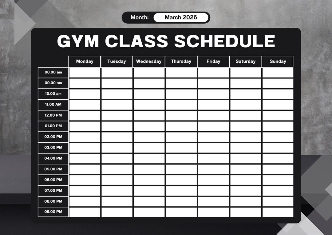 Exercise Class Roster Template Gym Class Schedule Template – Printable Monthly Fitness Planner | PNG ...