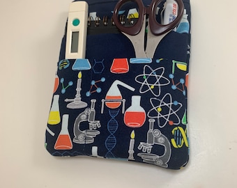 Nurse scrubs pocket organizer, purse organizer, lab coat pocket organizer - Science theme fabric -Made to Order