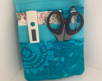 Nurse scrubs pocket organizer, purse organizer, lab coat pocket organizer - Aqua Batik - Made to Order- choose from two sizes