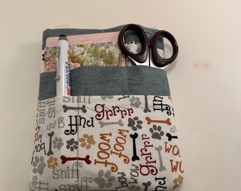 Nurse scrubs pocket organizer, purse organizer, lab coat pocket organizer -Dog paw and words print - Made to order