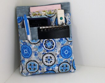 Nurse or Doctor scrubs pocket organizer  -blue buttons on gray lab coat pocket organizer -  Made to Order in Two Sizes