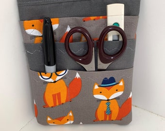 Nurse scrubs pocket organizer, purse organizer, lab coat pocket organizer -Foxes on Gray -Made to Order- choose from two sizes