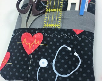 Nurse scrubs pocket organizer, purse organizer, lab coat pocket organizer Heart and Stethascope  Made to Order