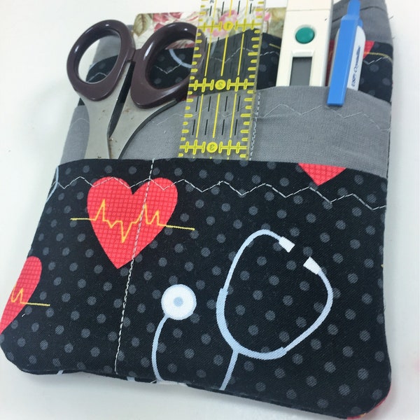 Nurse scrubs pocket organizer, purse organizer, lab coat pocket organizer Heart and Stethascope  Made to Order