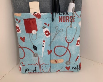 Nurse scrubs pocket organizer, purse organizer, lab coat pocket organizer - Nurse Themed Print- Made to Order- choose from two sizes