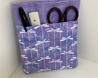 Nurse scrubs pocket organizer, purse organizer, lab coat pocket organizer - Purple dragonflies - Made to Order- choose from three sizes