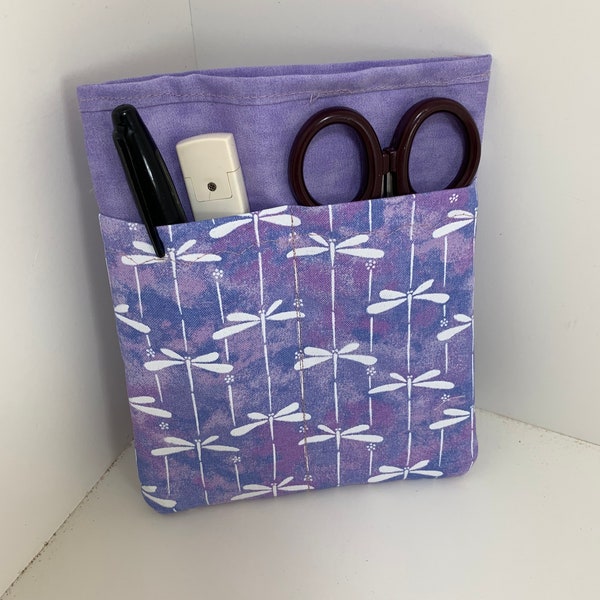 Nurse scrubs pocket organizer, purse organizer, lab coat pocket organizer - Purple dragonflies - Made to Order- choose from three sizes