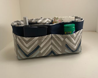 Purse Organizer Insert Navy and Gray Chevron  - 5 sizes available - size large pictured