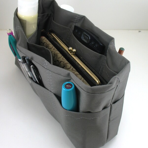 Purse Organizer Insert with Enclosed Bottom - Solid Gray  Shown- 5 sizes available- large size pictured - other solid colors available