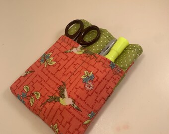 Birds & Polka Dot Fabric Pocket Organizer - Nurse, Lab Coat, Purse
