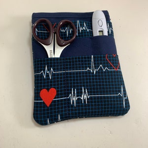 Nurse scrubs pocket organizer, purse organizer, lab coat pocket organizer -White or Navy Heartbeat fabric - Made to order