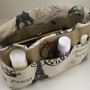 Purse Organizer Insert Paris Postcard Print Extra Large pictured 5 sizes avaiable with options. Choice of lining color image 1