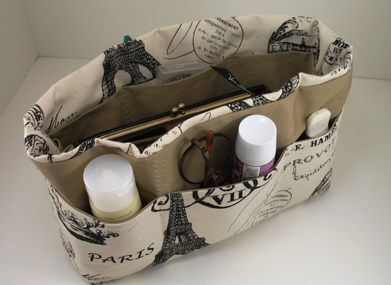 Purse Organizer Insert Paris Postcard Print Extra Large pictured 5 sizes avaiable with options. Choice of lining color image 1
