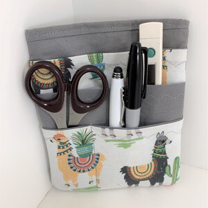 Nurse scrubs pocket organizer, purse organizer, lab coat pocket organizer - Llamas on Gray -Made to Order- choose from two sizes