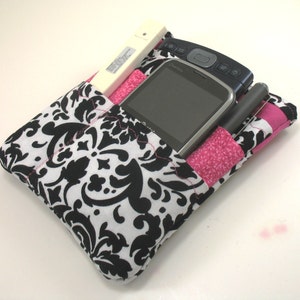 Nurse scrubs pocket organizer, purse organizer, lab coat pocket organizer- New design - Made to order-Black and white damask