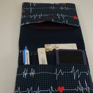 Medical Pocket Organizer - Nurse Scrubs Pocket Case - Two Sizes to choose from - Heartbeat fabric image 4