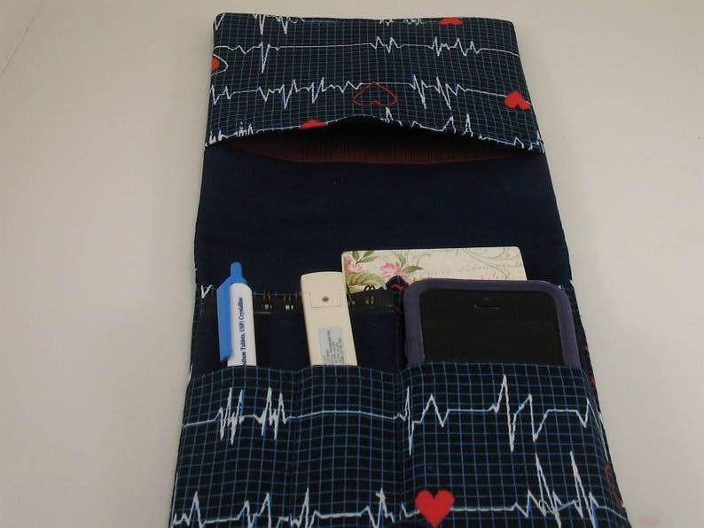 Medical Pocket Organizer - Nurse Scrubs Pocket Case - Two Sizes to choose from - Heartbeat fabric image 4