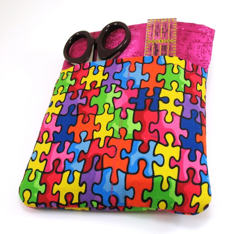Nurse scrubs pocket organizer, purse organizer, lab coat pocket organizer Autism Puzzle Fabric Made to Order image 3