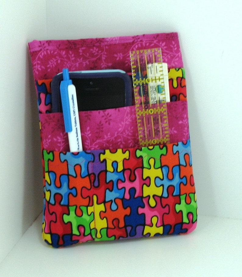 Nurse scrubs pocket organizer, purse organizer, lab coat pocket organizer Autism Puzzle Fabric Made to Order image 1