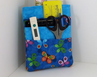 Nurse scrubs pocket organizer, purse organizer, lab coat pocket organizer - Student - Butterflies on Aqua Print -Made to Order