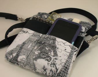 Nurse or Doctor Pocket Organizer Zip Close with options of cross body strap or wristlet.  Made to Order- Paris fabric