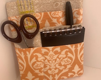 Peach Damask Pocket Organizer: Nurse, Lab Coat, Purse Organizer