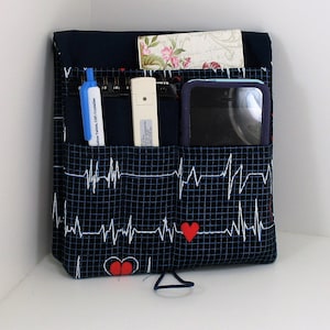 Medical Pocket Organizer - Nurse Scrubs Pocket Case - Two Sizes to choose from - Heartbeat fabric image 1