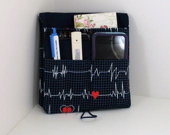Medical Pocket Organizer - Nurse Scrubs Pocket Case - Two Sizes to choose from - Heartbeat fabric