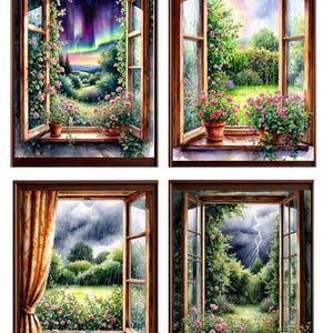 Open Window Moods – Ensemble de 4 impressions d'art mural nature