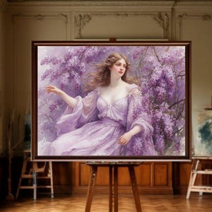 Eterisk kvinna väggkonst, flytande figurtryck, naturandekonstverk, mjuk feminin energi