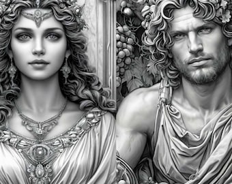 Portraits Gods and goddesses of Greek mythology Brief historical references in the description. 24 Coloring digital printable pages
