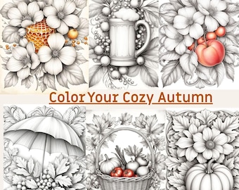 Autumn Treasures 30 Digital Printable Coloring Pages for teens and adults