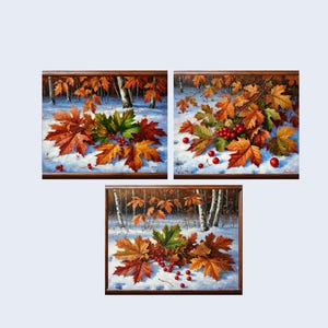 Autumn to Winter Landscape Set of 3 Prints – Cozy Seasonal Wall Art – Nature Forest Triptych – Rustic Home Decor