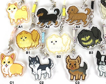 Acrylic Dog Breed Charm: 1.5" Waterproof Phone Strap