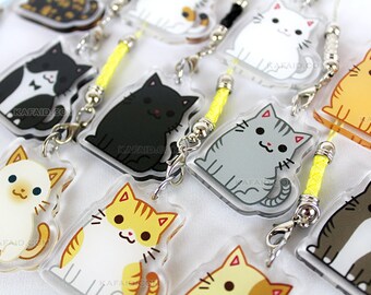 Zipper Pull Keychain Great for all Cat Lovers Crystal in Metal Cage Beads Purse Charm Ceramic Cat Beads