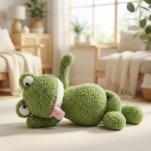 HÄKELANLEITUNG Frosch 34 cm / Amigurumi Anleitung PDF-Datei Das erste Foto ist durch künstliche Intelligenz entstanden.