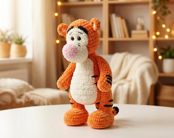 CROCHET PATTERN Tiger 26 cm / Amigurumi tutorial PDF file The first photo was created by artificial intelligence.